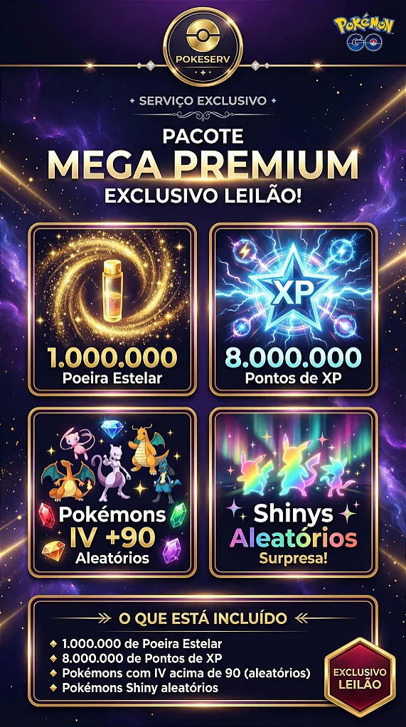 Pacote de Recursos Pokémon GO: XP, Stardust, Shinys e IV 90+ | Pokeserv