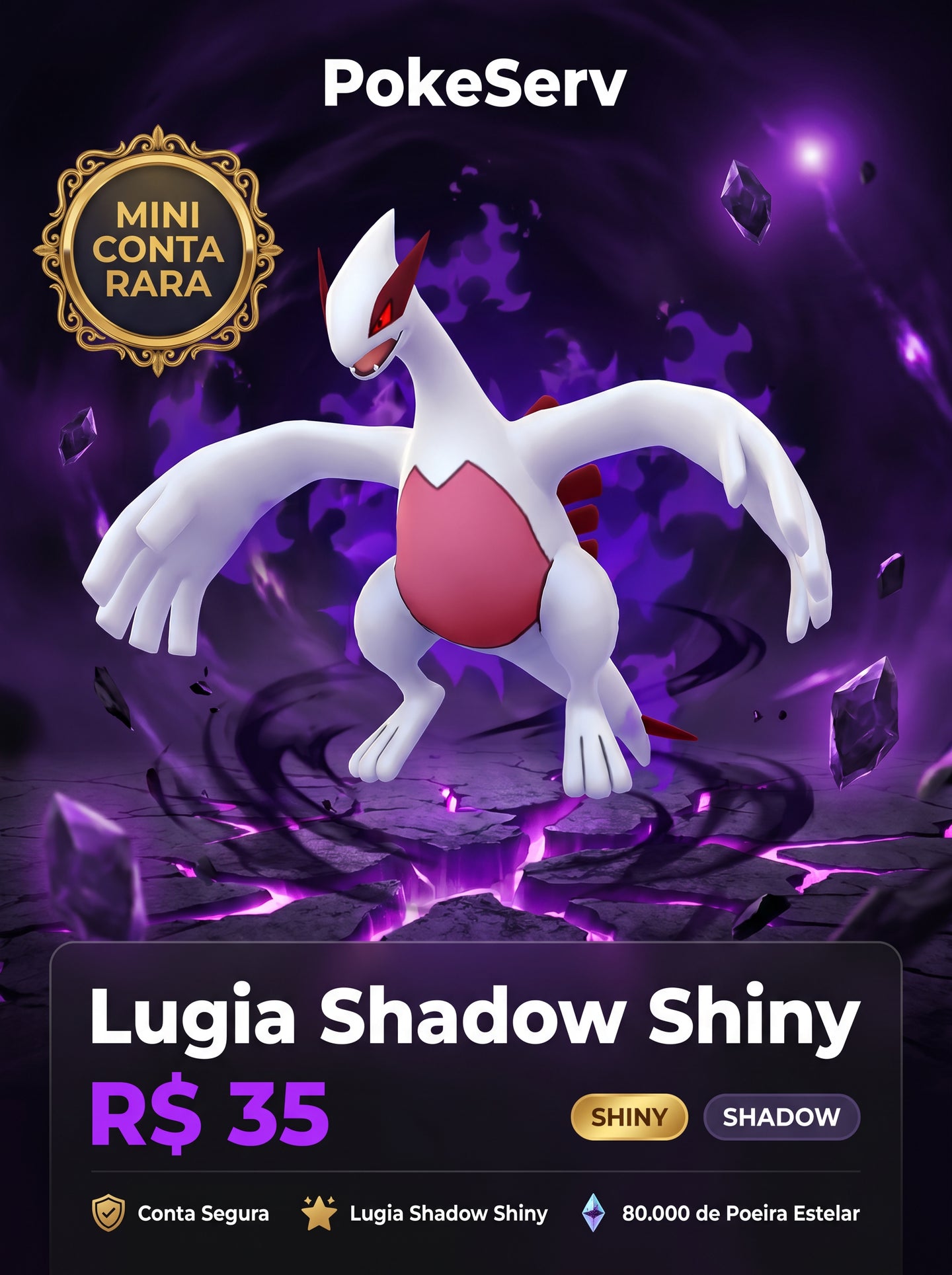 Mini Conta Rara Lugia Shadow Shiny PokeServ