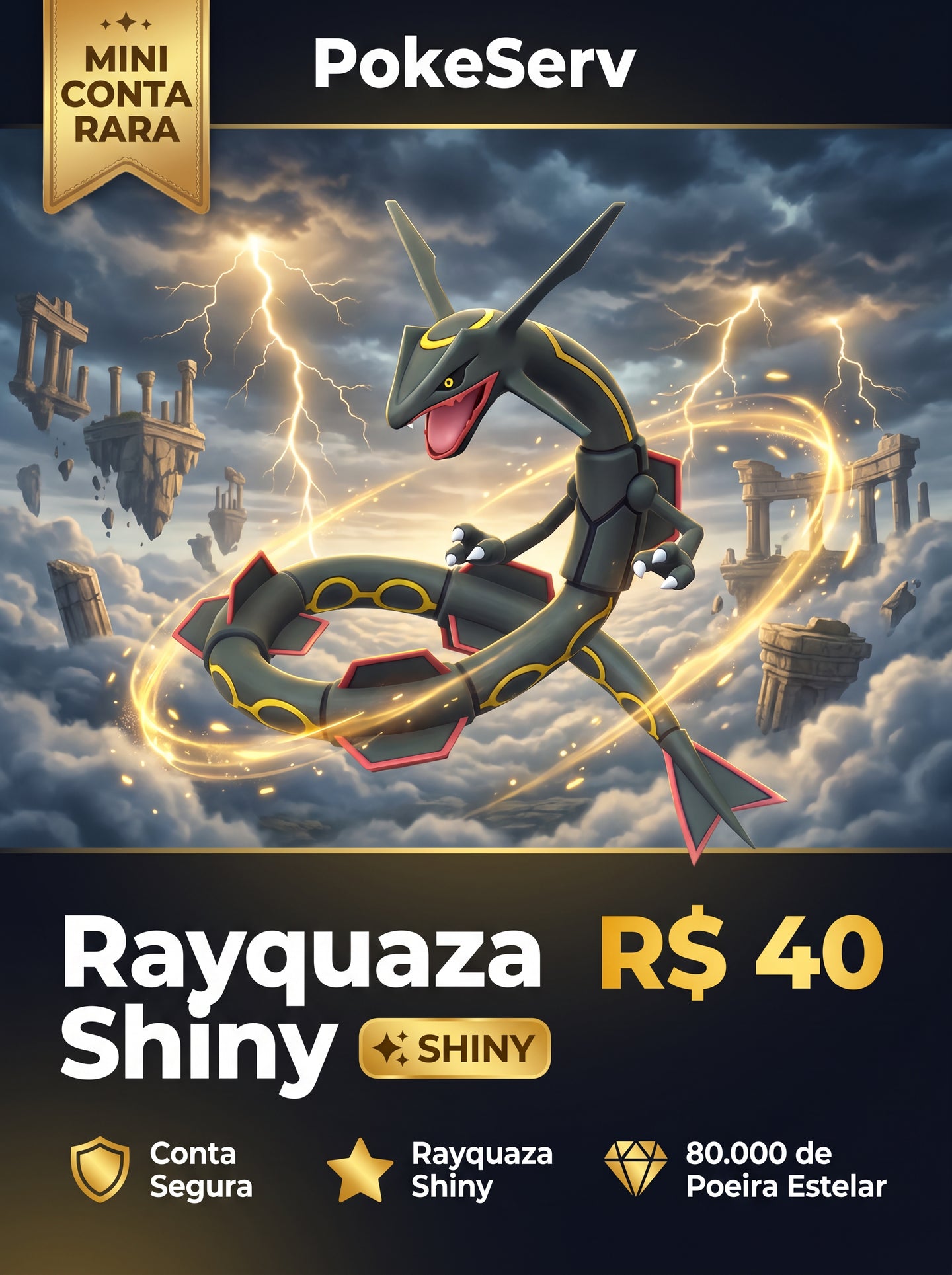 Mini Conta Rara Rayquaza Shiny PokeServ