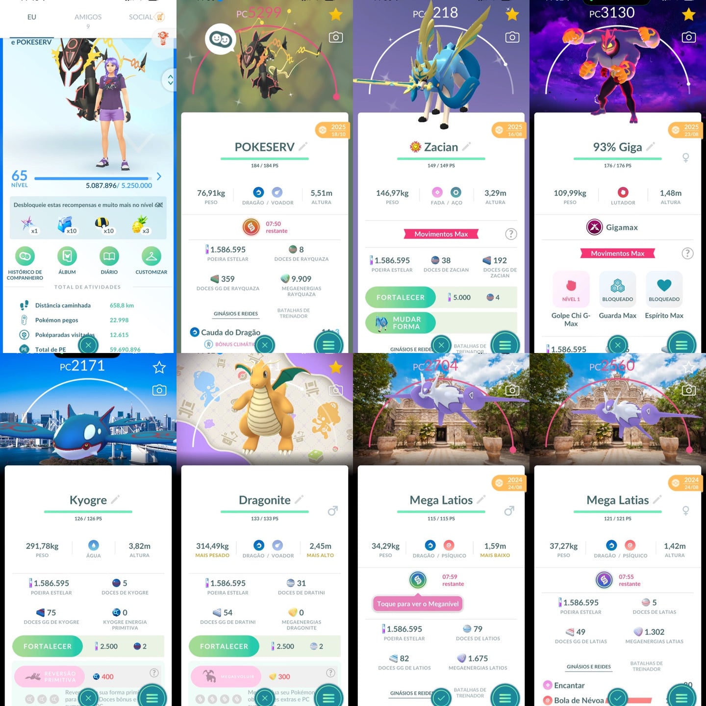 Conta Pokemon GO Nivel 65 - Mega Rayquaza Shiny + Zacian Shiny Coroado