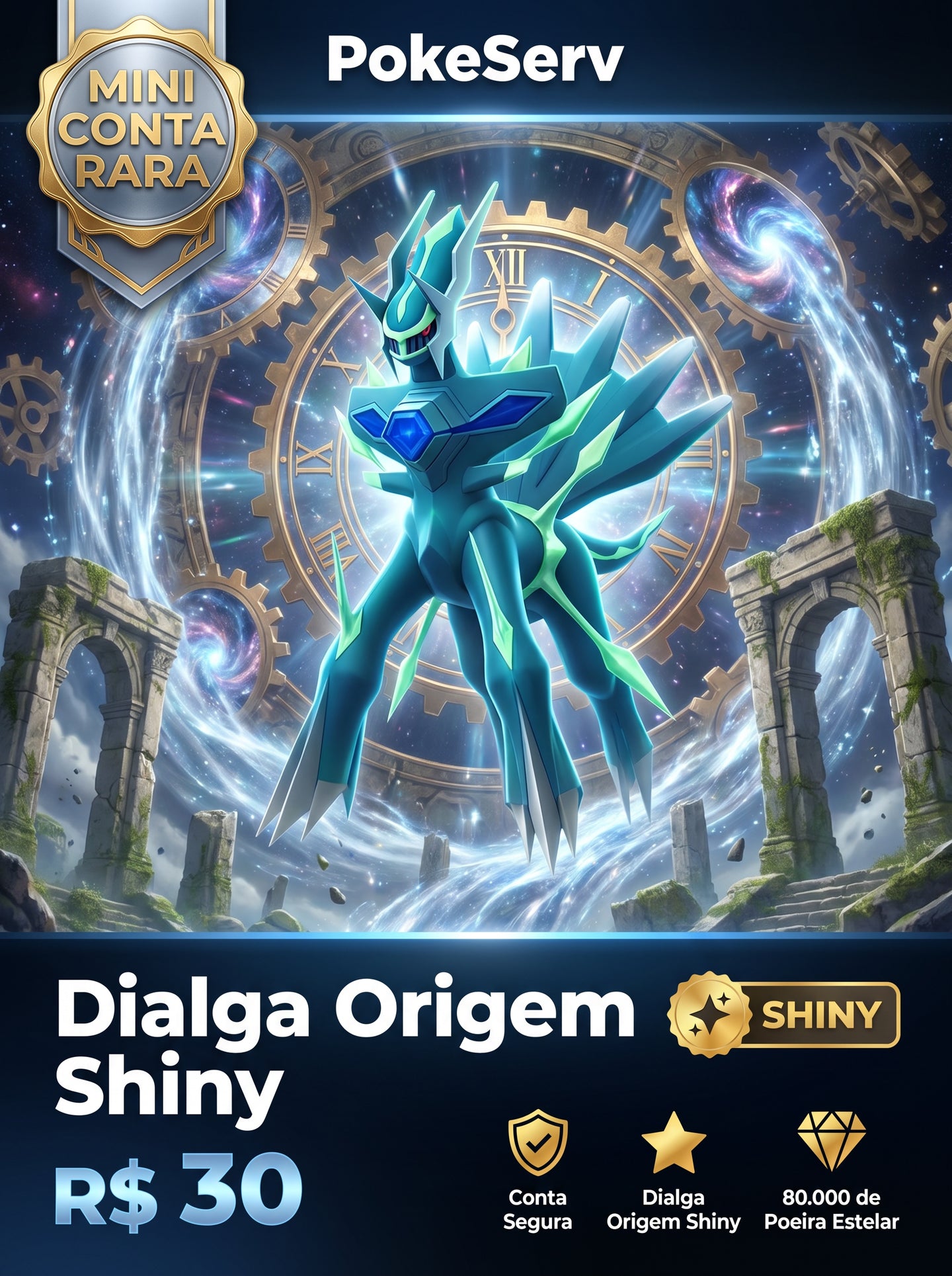 Mini Conta Rara Dialga Origem Shiny PokeServ