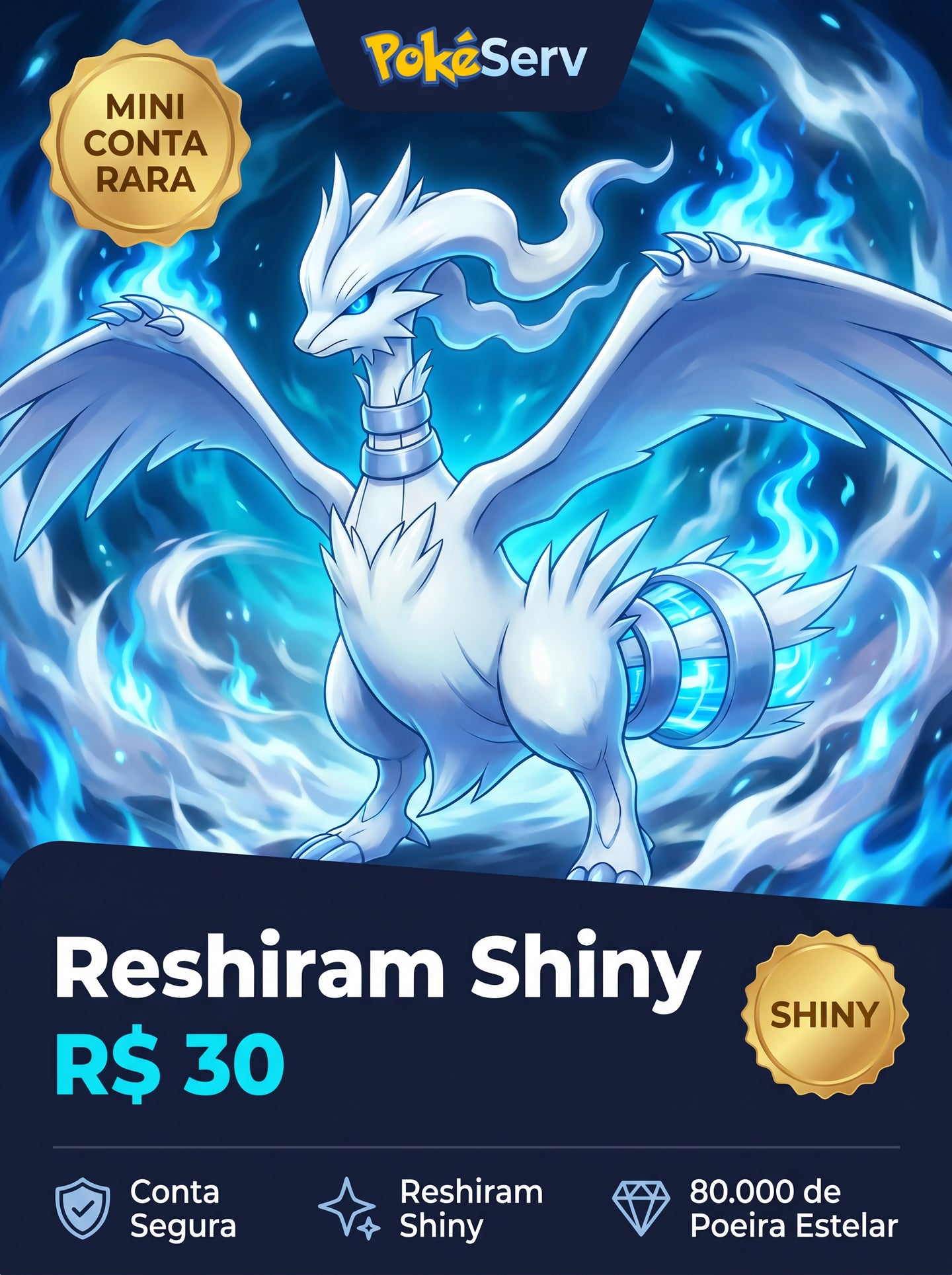 Mini Conta Rara Reshiram Fusion Flare Shiny PokeServ