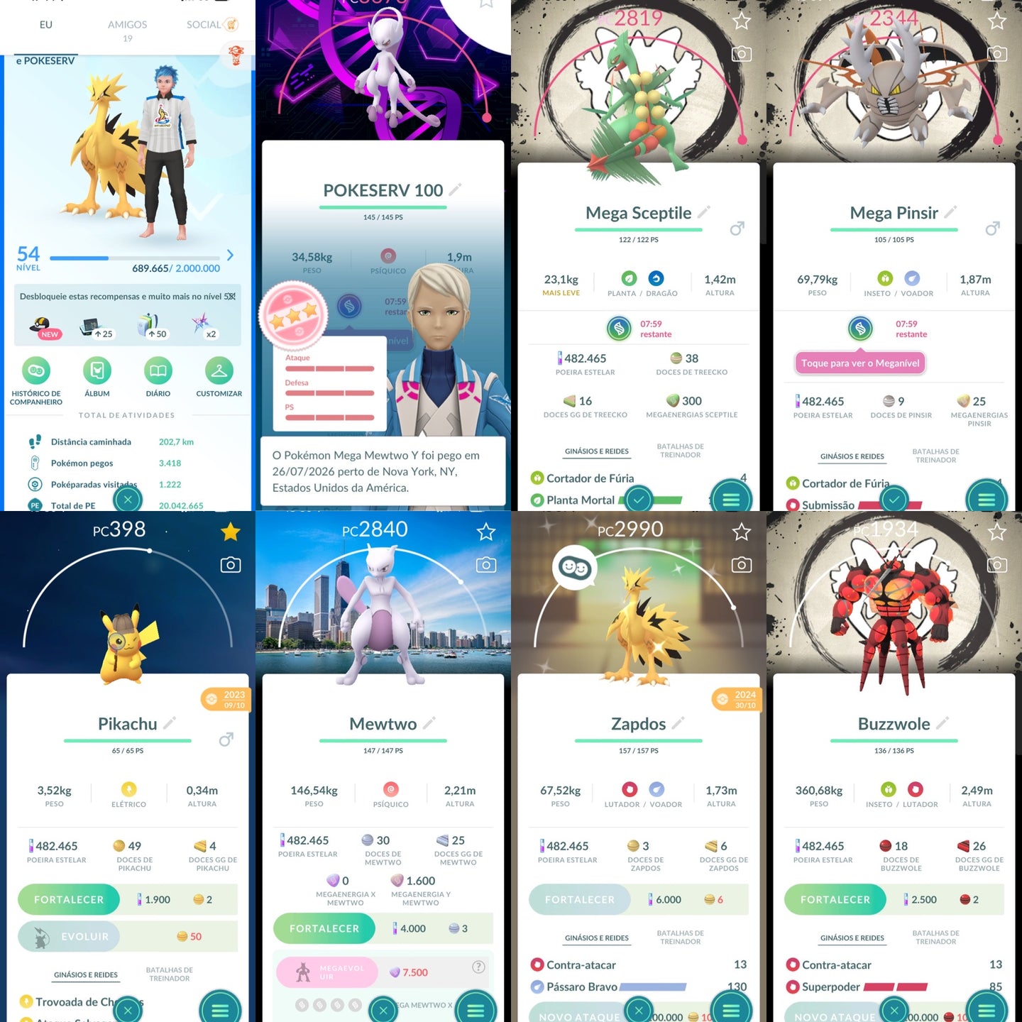 Conta Pokemon GO Nivel 54 - Mega Mewtwo Y com Fundo + Aves de Galar Shiny