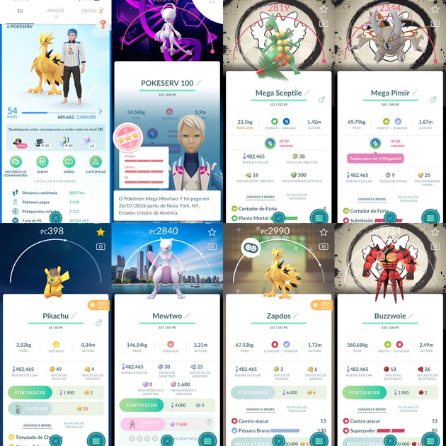Conta Pokemon GO Nivel 54 - Mega Mewtwo Y com Fundo + Aves de Galar Shiny