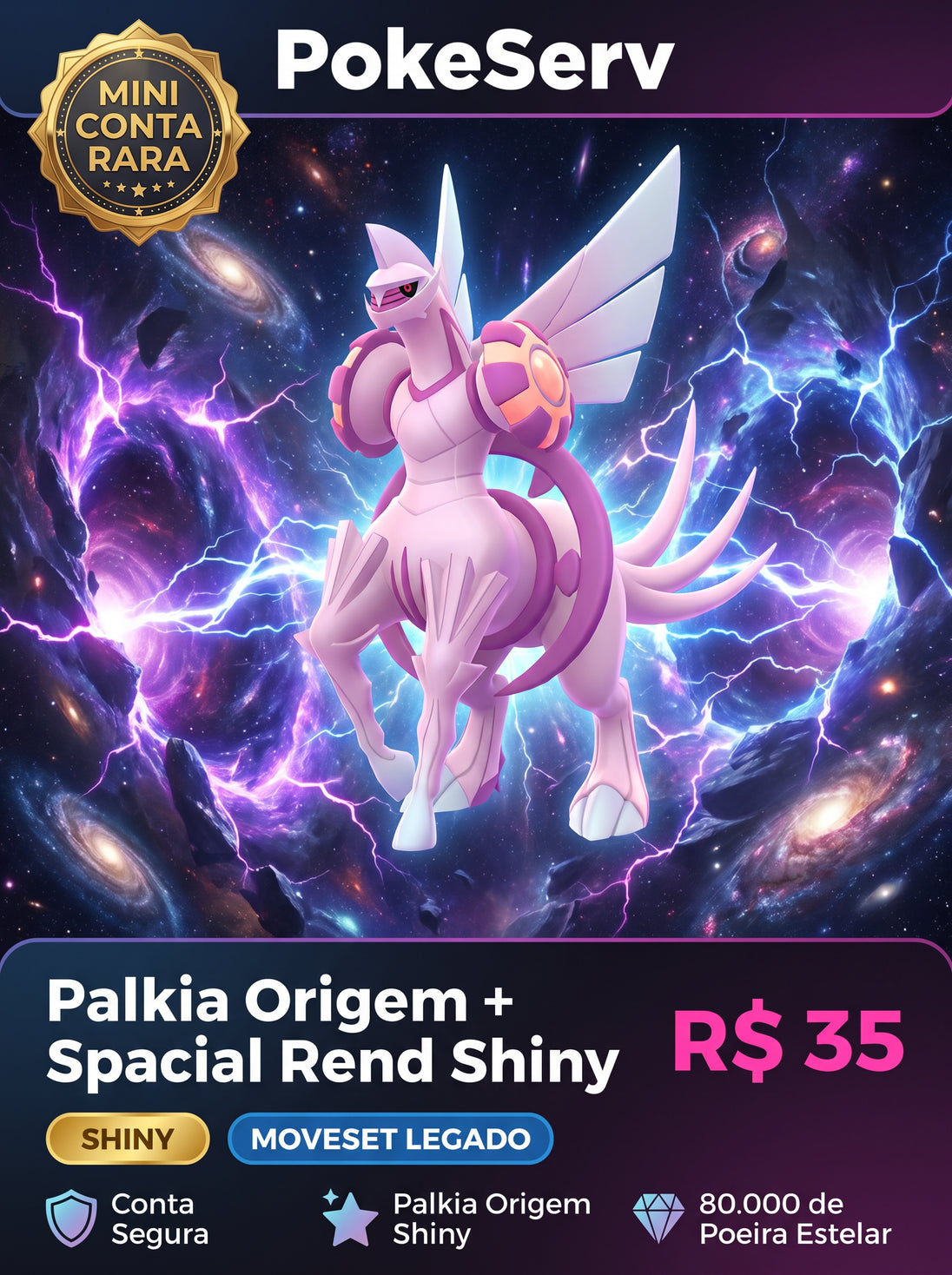 Mini Conta Rara Palkia Origem + Fenda Espacial Shiny PokeServ