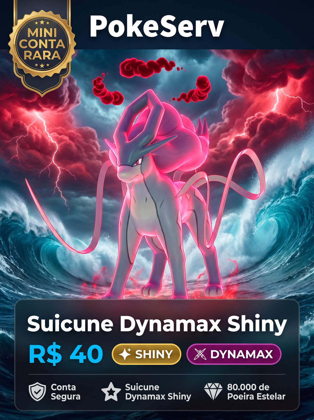 Mini Conta Rara Suicune Dynamax Shiny PokeServ