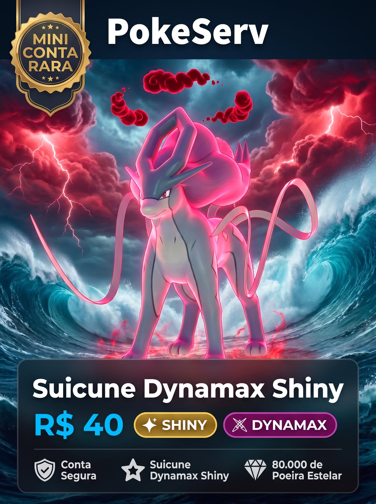 Mini Conta Rara Suicune Dynamax Shiny PokeServ