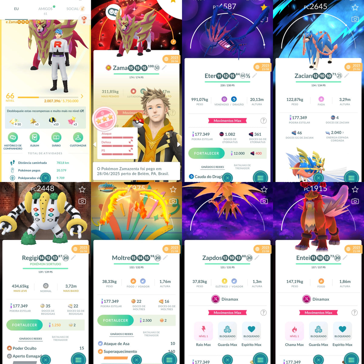 Conta Pokémon GO nível 66 Instinct — Zamazenta Coroado Shiny 100% IV e raridades