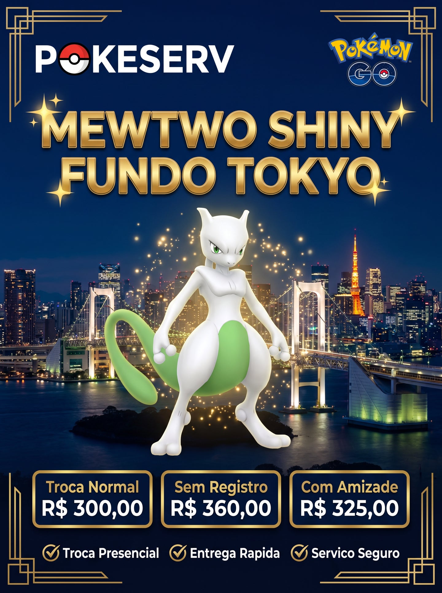 Mewtwo Shiny Lendário Fundo Tokyo GoFest PokeServ