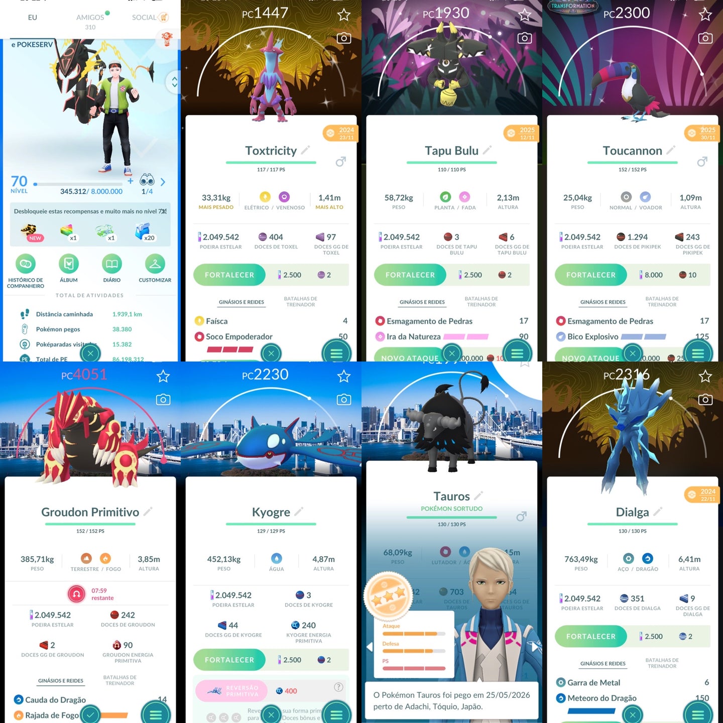 Conta Pokémon GO Nível 70 - Toxtricity Shiny Fundo Wild Area 2024 + Groudon Primitivo Fundo Tokyo