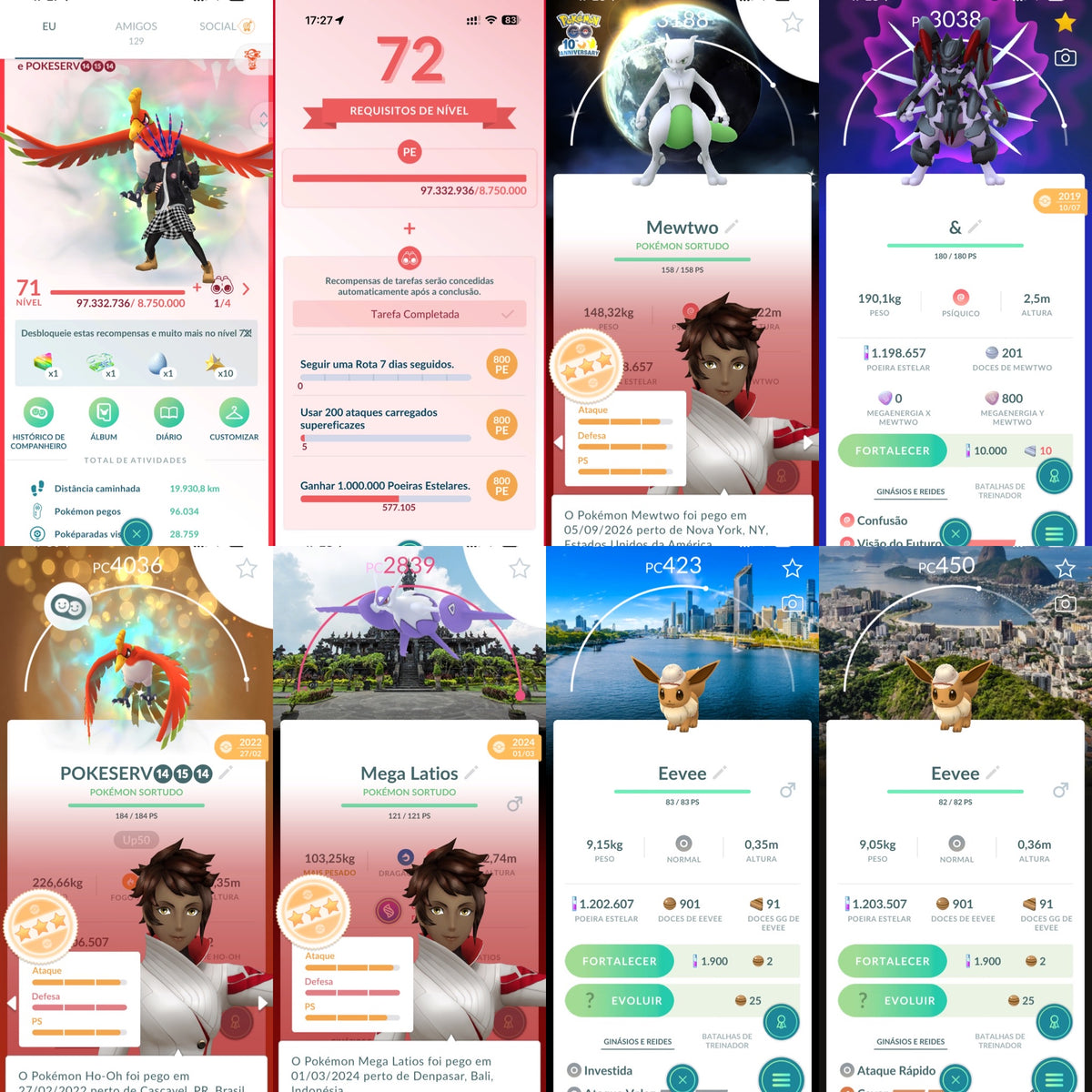 Conta Pokémon GO nível 71 — Ho-Oh Apex, coleção rara e progresso da conta