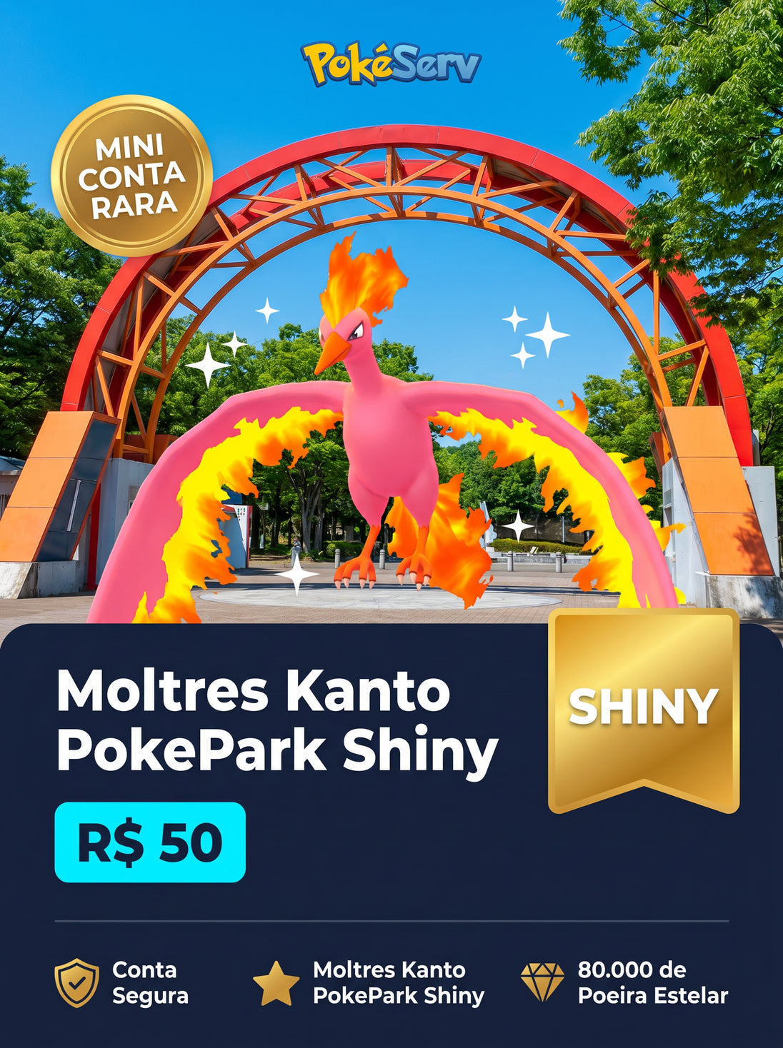 Mini Conta Rara Moltres Kanto PokePark Shiny PokeServ