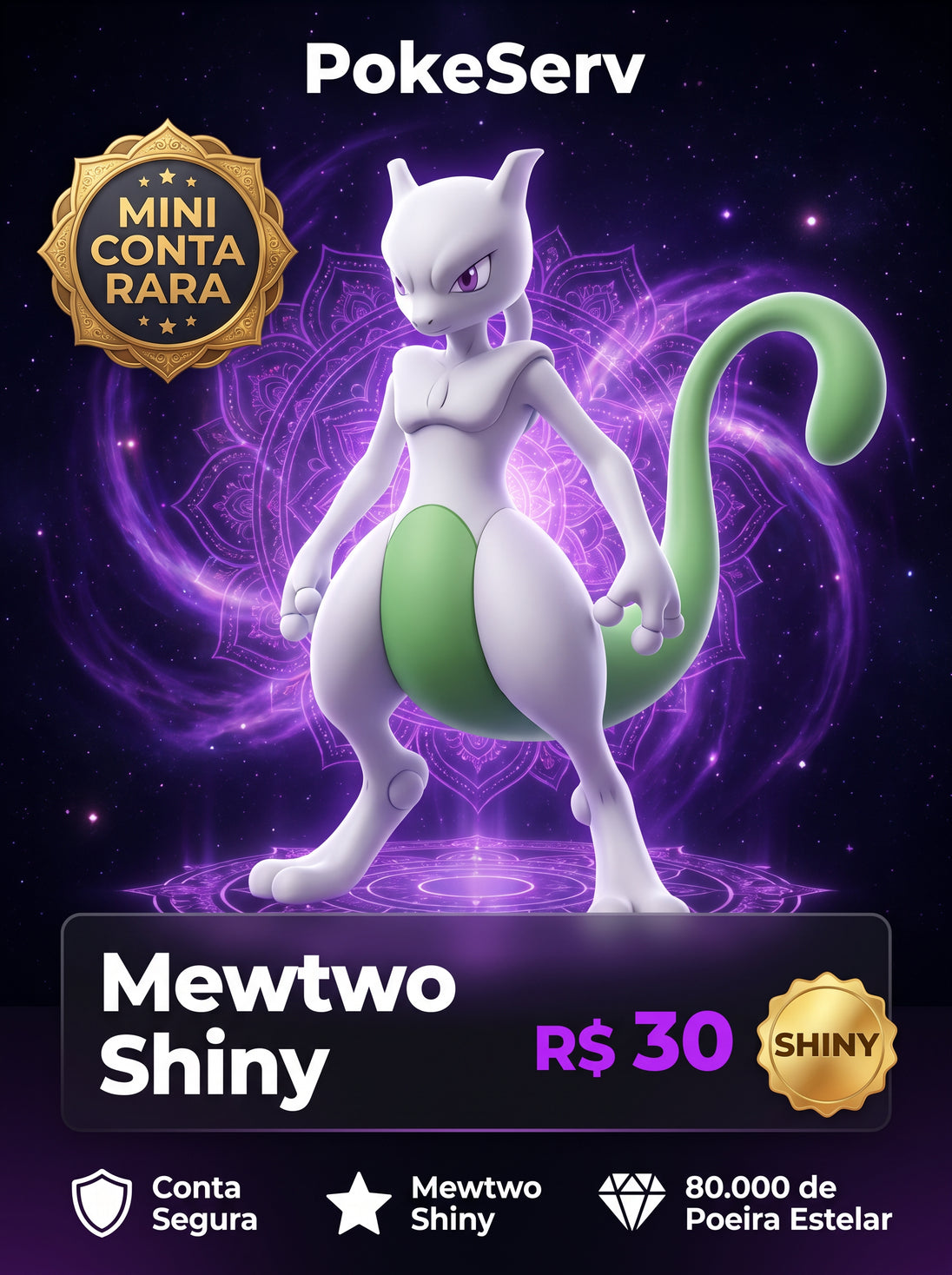 Mini Conta Rara Mewtwo Shiny PokeServ