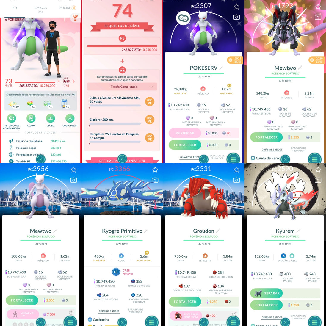 Conta Pokemon GO Nivel 73 - Mega Rayquaza 100% + Mewtwo Sombra Shiny + Fundo Tokyo