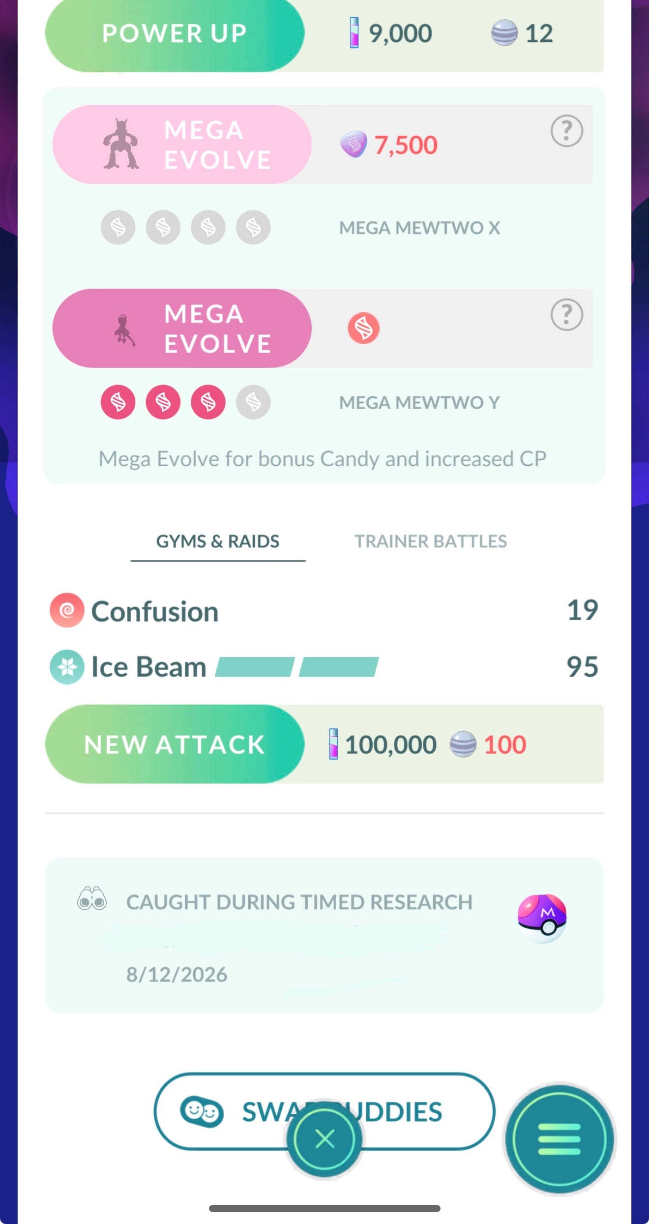 Mewtwo capturado em Master Ball durante Pesquisa Temporária
