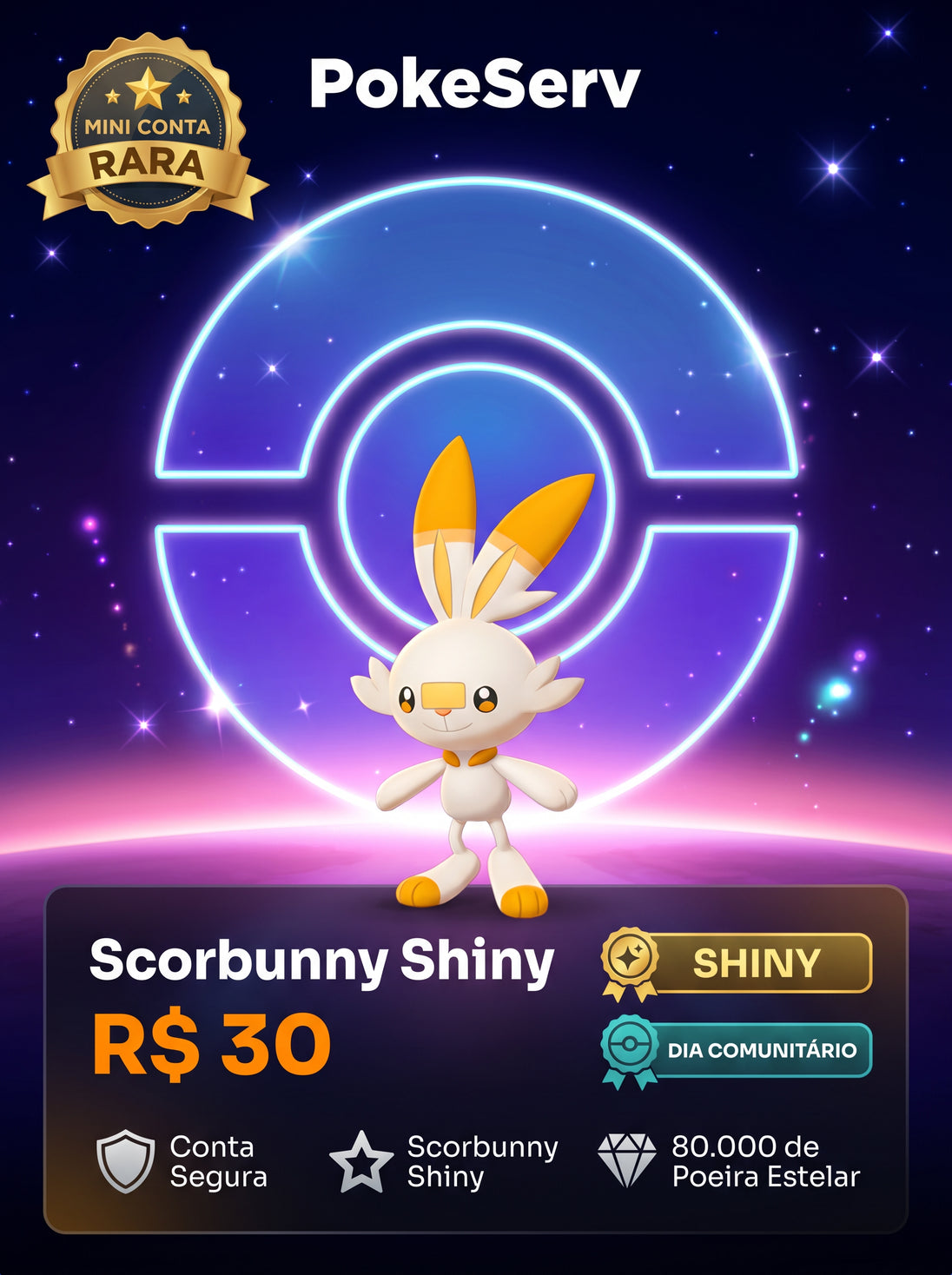 Mini Conta Rara Scorbunny Shiny PokeServ