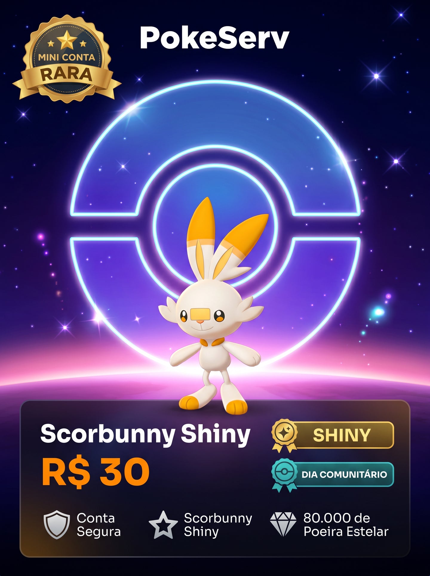 Mini Conta Rara Scorbunny Shiny PokeServ